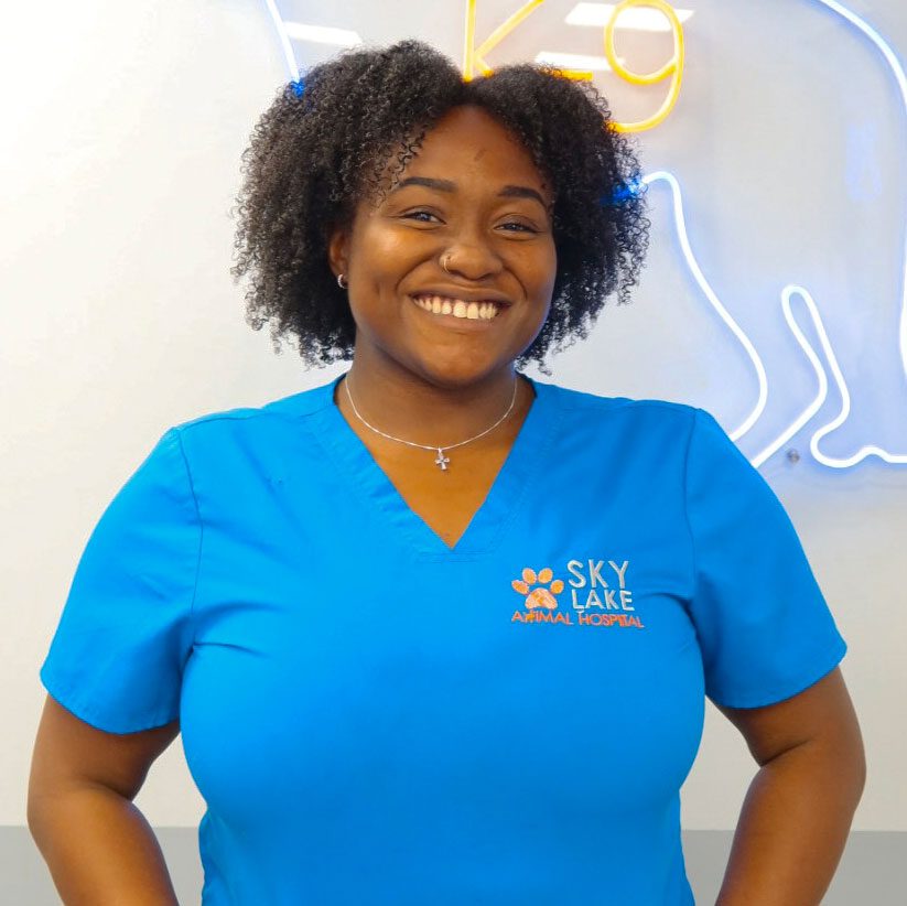 smiling female veterinary technician with hands on her hips
